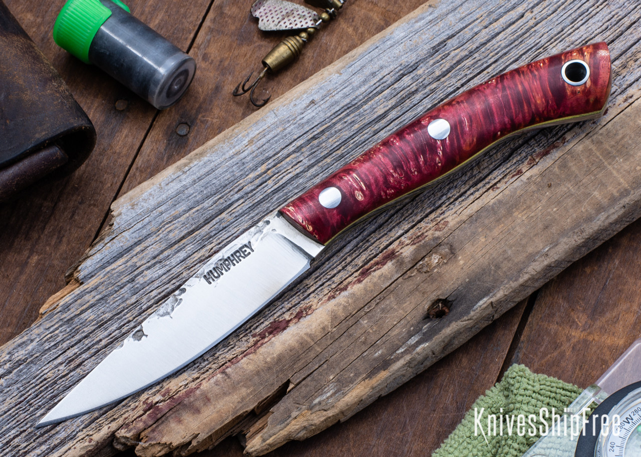 Top Selling Lon Humphrey Knives: Bird & Trout - Forged AEB-L - Double Dyed  Box Elder Burl - Yellow Liners - LH03EH093